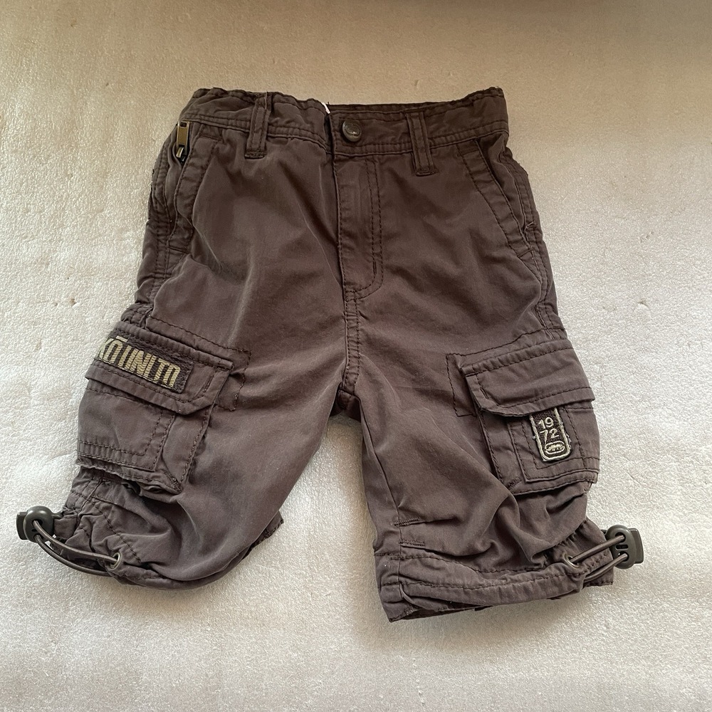 Ecko Unlimited Baggy Cargo Pants Baby 6 Mos Brown‎ Cotton Blend Patches Pockets